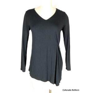 J. Jill Womens Black Wearever Ruched Gathered Waist Cotton Shirt Top Sz XS